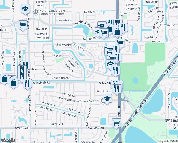 map of restaurants, bars, coffee shops, grocery stores, and more near 115 San Remo Boulevard in North Lauderdale