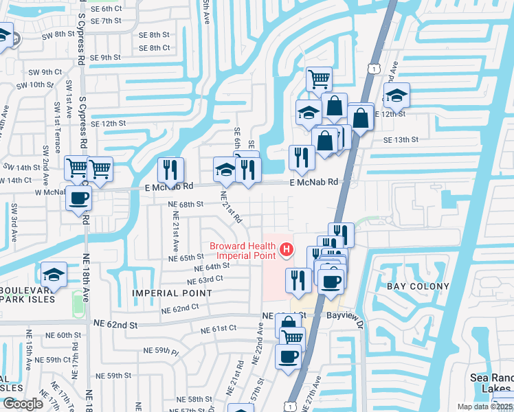 map of restaurants, bars, coffee shops, grocery stores, and more near 236 Northeast 22nd Avenue in Fort Lauderdale