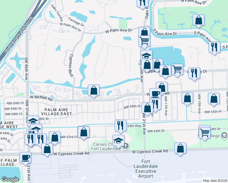 map of restaurants, bars, coffee shops, grocery stores, and more near 3985 West McNab Road in Pompano Beach