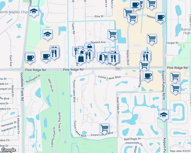 map of restaurants, bars, coffee shops, grocery stores, and more near Forest Lakes Blvd & Quail Forest Blvd in Collier