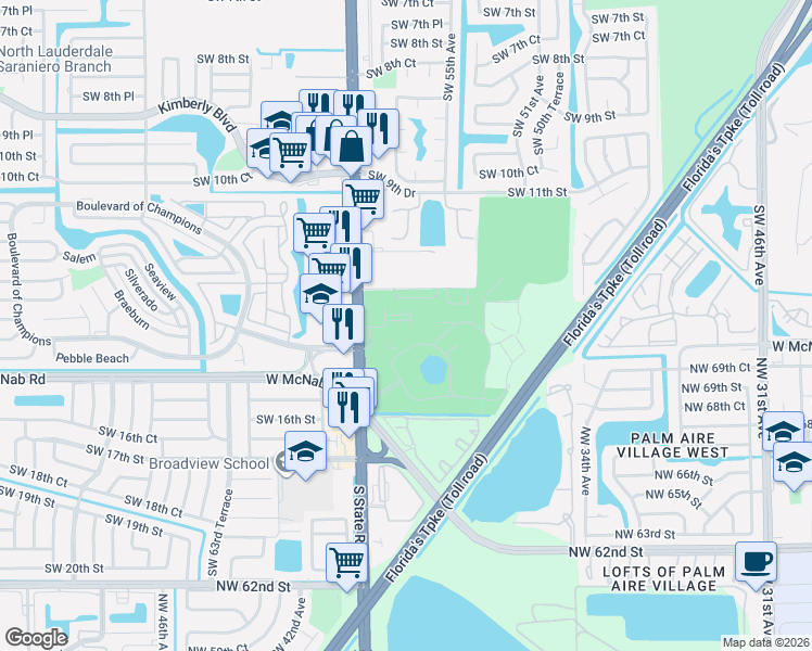 map of restaurants, bars, coffee shops, grocery stores, and more near 5460 Southwest 13th Court in North Lauderdale