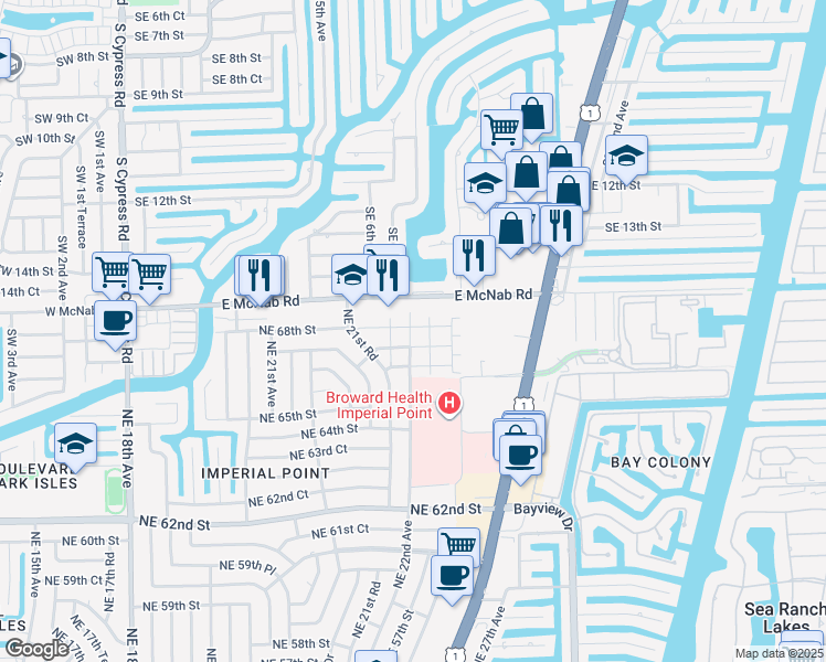 map of restaurants, bars, coffee shops, grocery stores, and more near 718 East McNab Road in Pompano Beach
