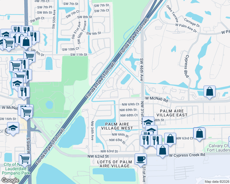 map of restaurants, bars, coffee shops, grocery stores, and more near 107 Gardens Drive in Pompano Beach