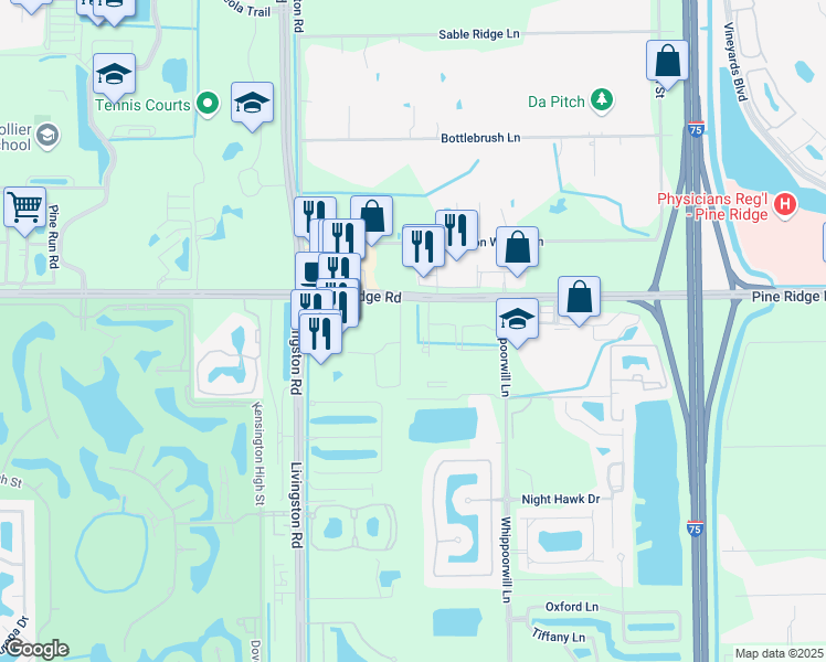 map of restaurants, bars, coffee shops, grocery stores, and more near 3490 Thrive Drive in Naples