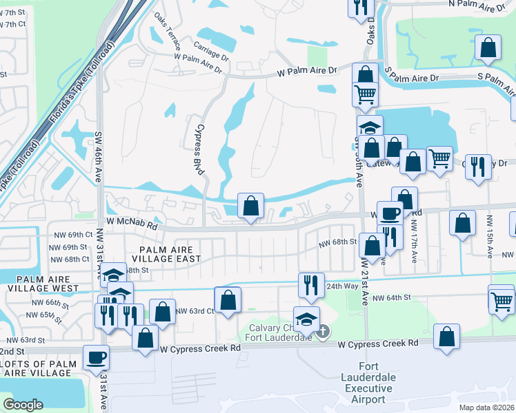 map of restaurants, bars, coffee shops, grocery stores, and more near 4035 West McNab Road in Pompano Beach