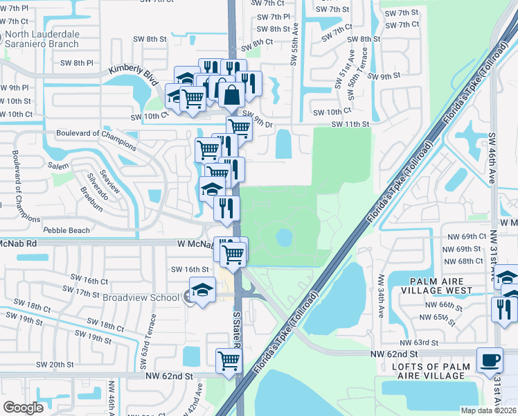 map of restaurants, bars, coffee shops, grocery stores, and more near 5460 Southwest 13th Court in North Lauderdale