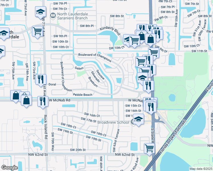 map of restaurants, bars, coffee shops, grocery stores, and more near 1365 Seaview in North Lauderdale