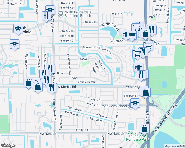 map of restaurants, bars, coffee shops, grocery stores, and more near 1310 Interlachen in North Lauderdale