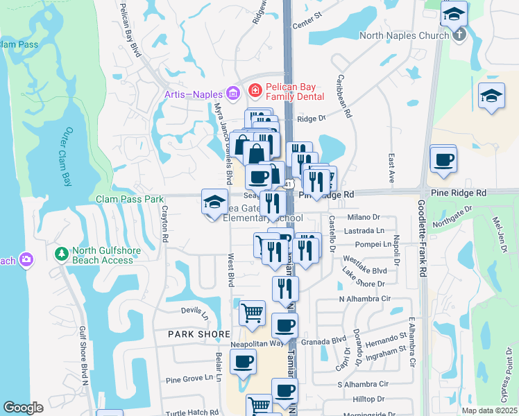 map of restaurants, bars, coffee shops, grocery stores, and more near 795 Myrtle Terrace in Naples