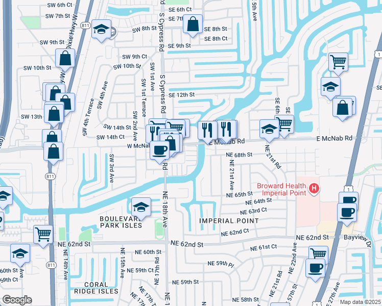 map of restaurants, bars, coffee shops, grocery stores, and more near 170 Cypress Club Drive in Pompano Beach