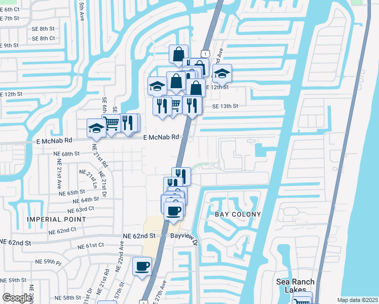 map of restaurants, bars, coffee shops, grocery stores, and more near 1521 Southeast 23rd Avenue in Pompano Beach