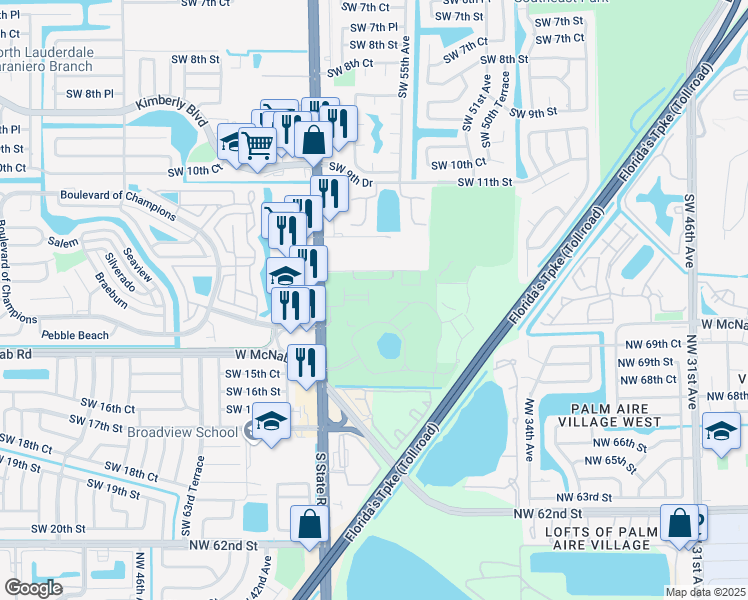 map of restaurants, bars, coffee shops, grocery stores, and more near 5460 Southwest 13th Court in North Lauderdale