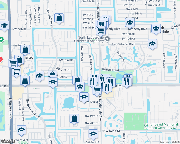 map of restaurants, bars, coffee shops, grocery stores, and more near 1312 Southwest 82nd Avenue in North Lauderdale
