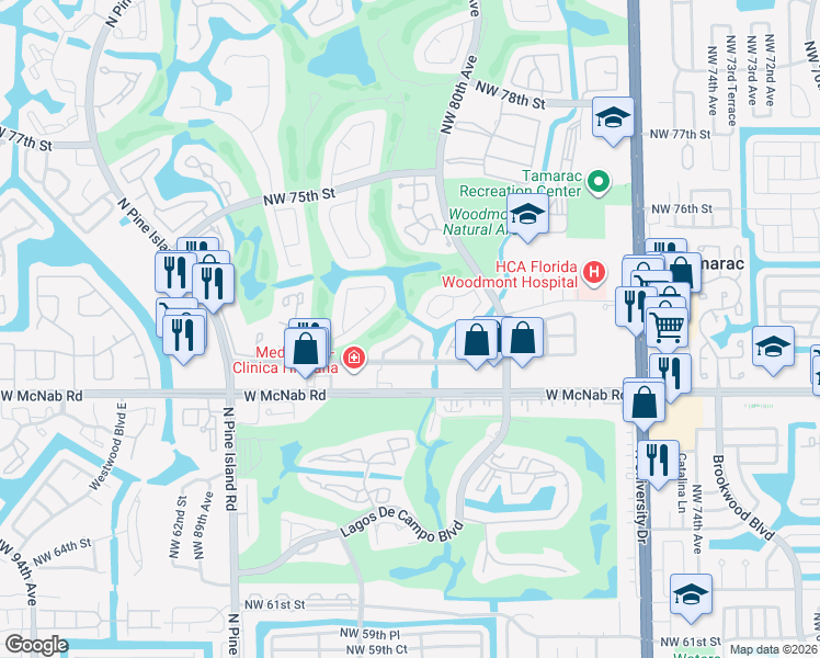 map of restaurants, bars, coffee shops, grocery stores, and more near 7013 Golf Pointe Circle in Tamarac