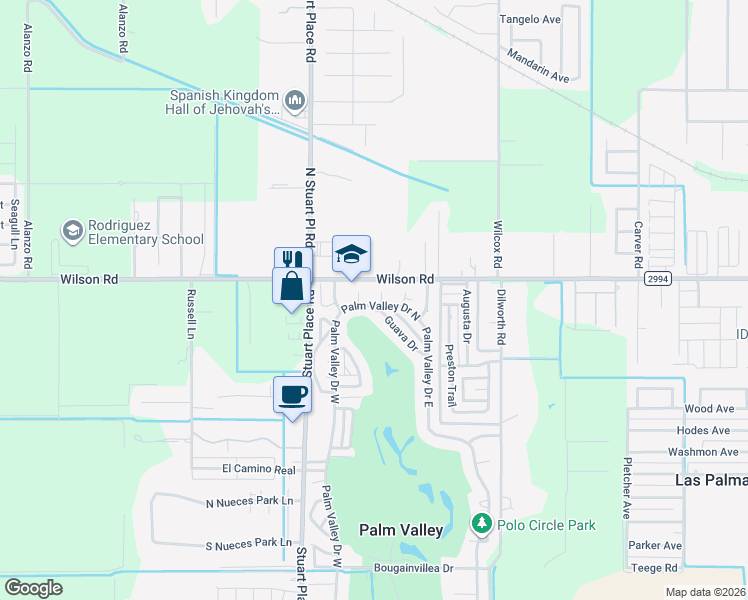 map of restaurants, bars, coffee shops, grocery stores, and more near 1999 Guava Circle in Palm Valley