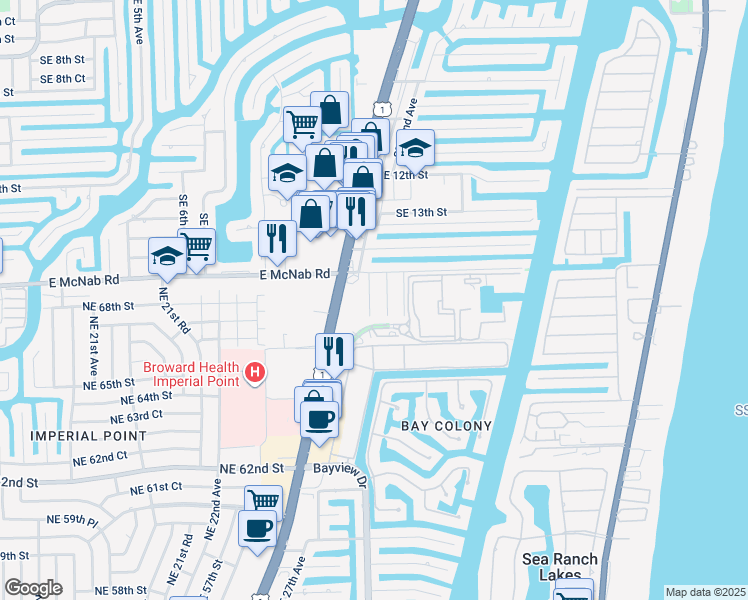 map of restaurants, bars, coffee shops, grocery stores, and more near 1521 Southeast 23rd Avenue in Pompano Beach