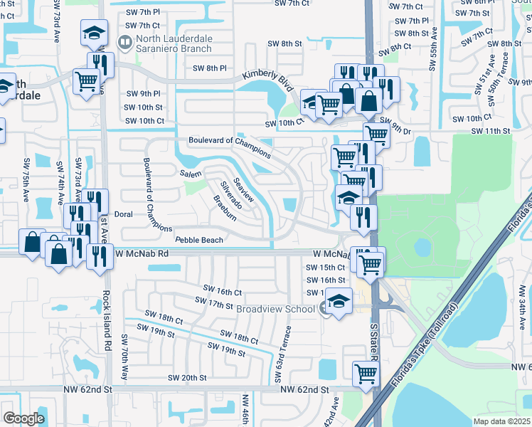 map of restaurants, bars, coffee shops, grocery stores, and more near 1365 Seaview in North Lauderdale