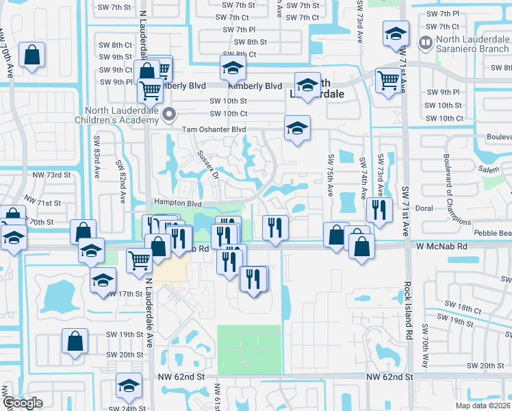 map of restaurants, bars, coffee shops, grocery stores, and more near 1364 Avon Lane in North Lauderdale