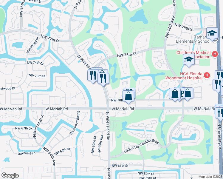 map of restaurants, bars, coffee shops, grocery stores, and more near 7196 Woodmont Avenue in Pompano Beach