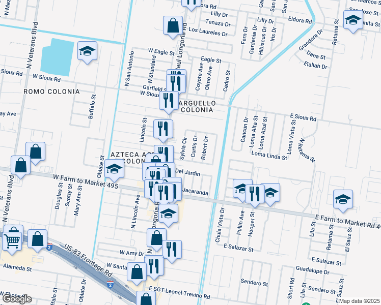map of restaurants, bars, coffee shops, grocery stores, and more near 1711 Curtis Drive in San Juan