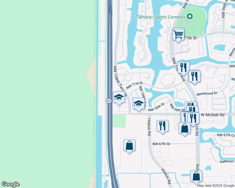map of restaurants, bars, coffee shops, grocery stores, and more near 10941 Captiva Drive in Tamarac