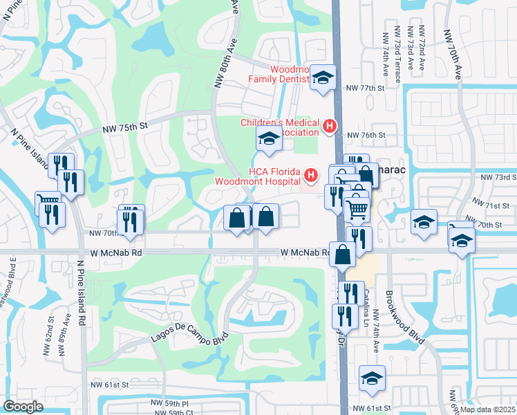 map of restaurants, bars, coffee shops, grocery stores, and more near 7909 Northwest 71st Court in Tamarac