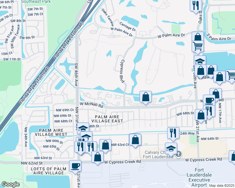 map of restaurants, bars, coffee shops, grocery stores, and more near 1411 Banyan Circle in Pompano Beach