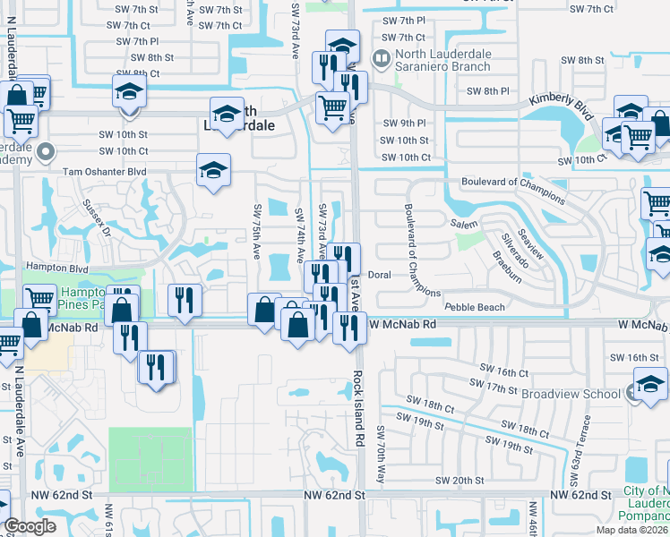 map of restaurants, bars, coffee shops, grocery stores, and more near 7221 Southwest 14th Street in North Lauderdale
