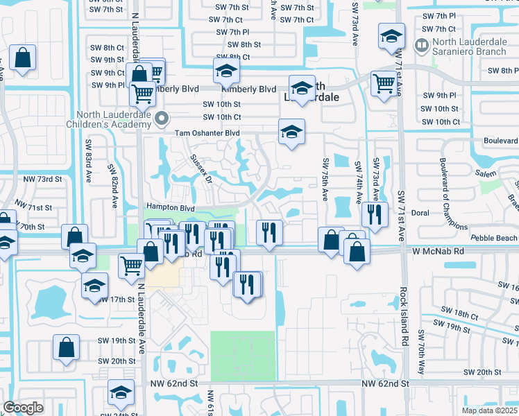 map of restaurants, bars, coffee shops, grocery stores, and more near 1364 Avon Lane in North Lauderdale