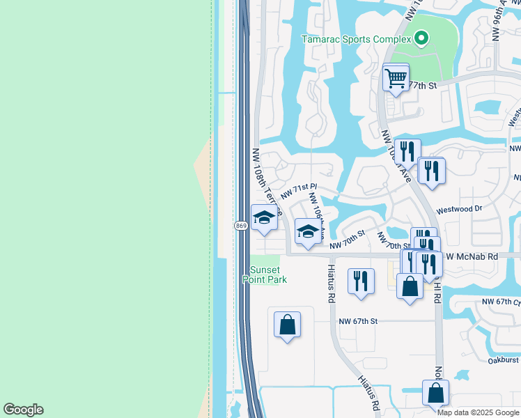 map of restaurants, bars, coffee shops, grocery stores, and more near 10941 Captiva Drive in Tamarac
