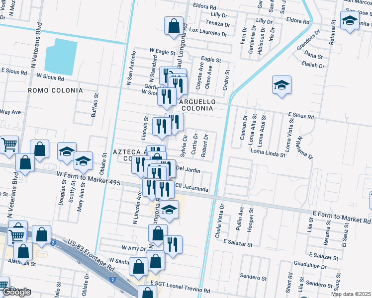 map of restaurants, bars, coffee shops, grocery stores, and more near 1711 Curtis Drive in San Juan