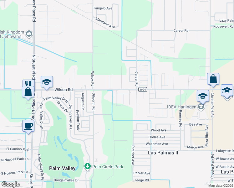 map of restaurants, bars, coffee shops, grocery stores, and more near 4402 Stonechase Road in Harlingen