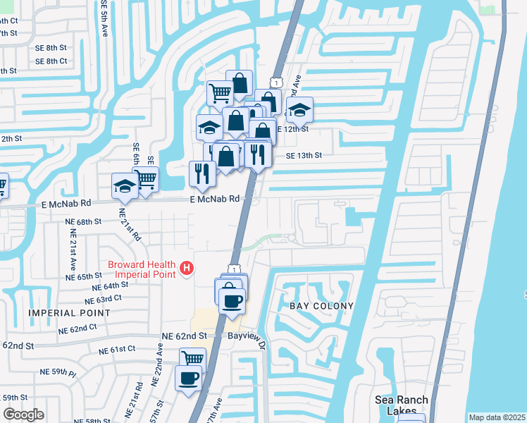 map of restaurants, bars, coffee shops, grocery stores, and more near 1521 Southeast 23rd Avenue in Pompano Beach