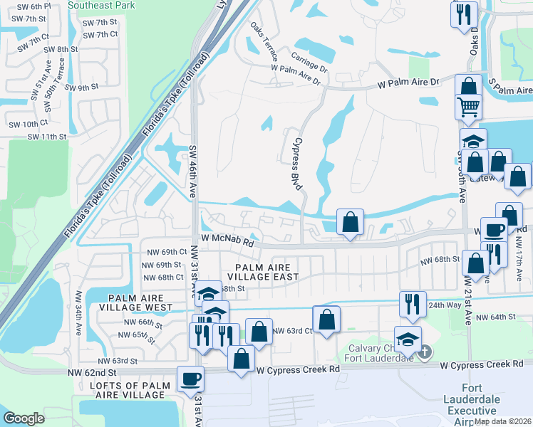 map of restaurants, bars, coffee shops, grocery stores, and more near 4361 West McNab Road in Pompano Beach