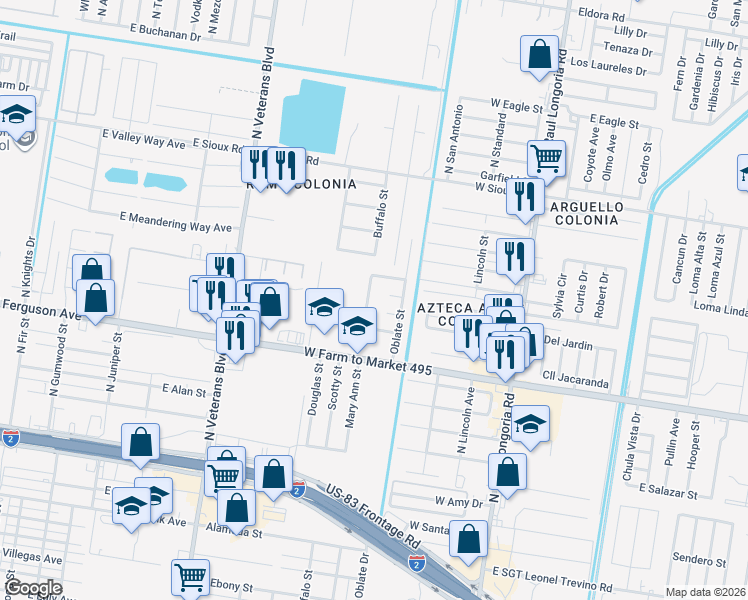 map of restaurants, bars, coffee shops, grocery stores, and more near 1900 Buffalo Avenue in San Juan
