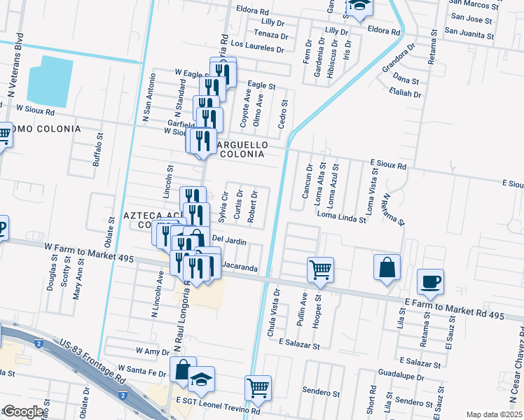 map of restaurants, bars, coffee shops, grocery stores, and more near 1713 Sylvia Circle in San Juan
