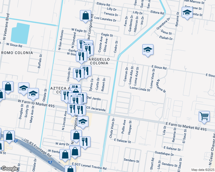 map of restaurants, bars, coffee shops, grocery stores, and more near 1713 Sylvia Circle in San Juan
