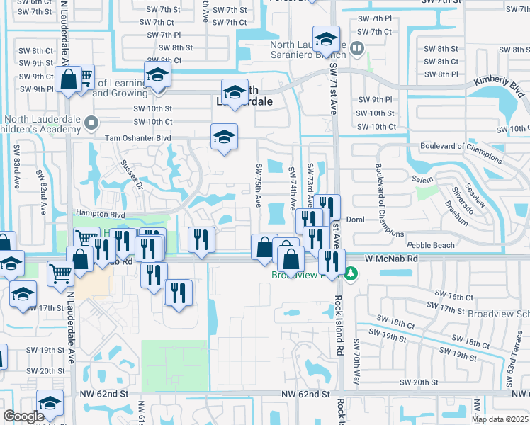 map of restaurants, bars, coffee shops, grocery stores, and more near 1315 Southwest 75th Avenue in North Lauderdale
