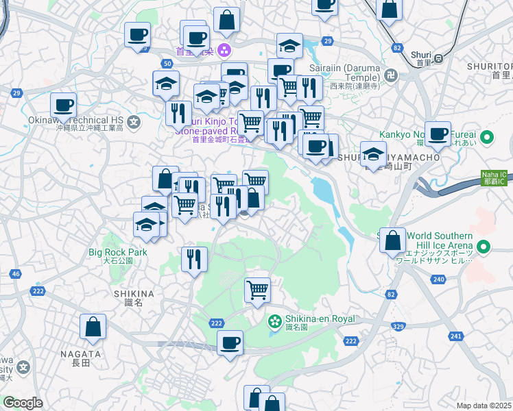 map of restaurants, bars, coffee shops, grocery stores, and more near  in Naha