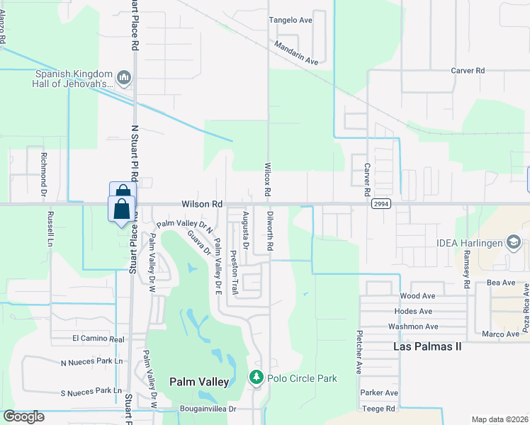 map of restaurants, bars, coffee shops, grocery stores, and more near 16488 Wilson Road in Harlingen