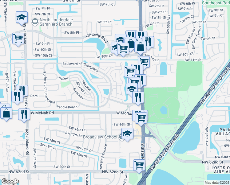 map of restaurants, bars, coffee shops, grocery stores, and more near 307 Bishop Road in North Lauderdale