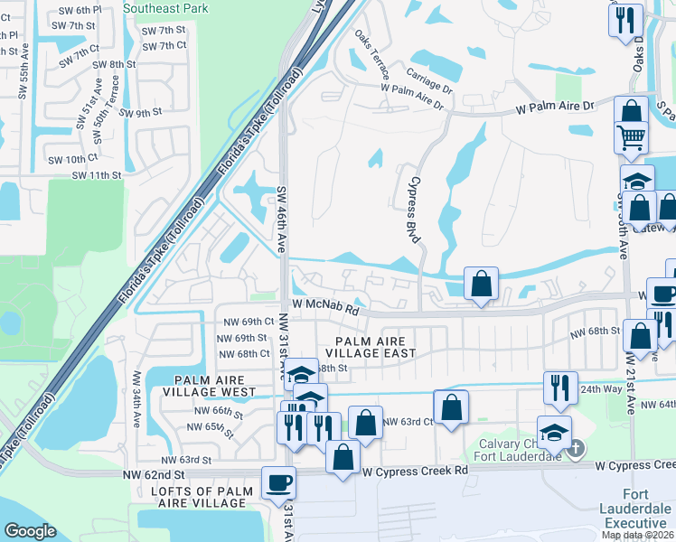 map of restaurants, bars, coffee shops, grocery stores, and more near 4441 West McNab Road in Pompano Beach