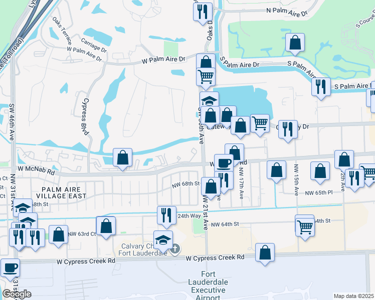 map of restaurants, bars, coffee shops, grocery stores, and more near 3701 West McNab Road in Pompano Beach