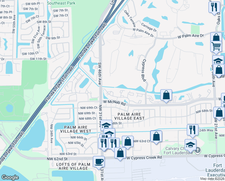 map of restaurants, bars, coffee shops, grocery stores, and more near 4561 West McNab Road in Pompano Beach