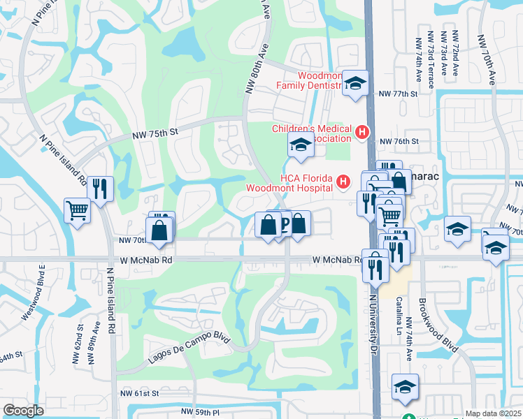 map of restaurants, bars, coffee shops, grocery stores, and more near 7178 80th Way in Tamarac
