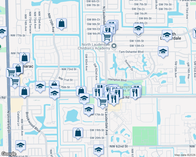 map of restaurants, bars, coffee shops, grocery stores, and more near 1312 Southwest 82nd Avenue in North Lauderdale