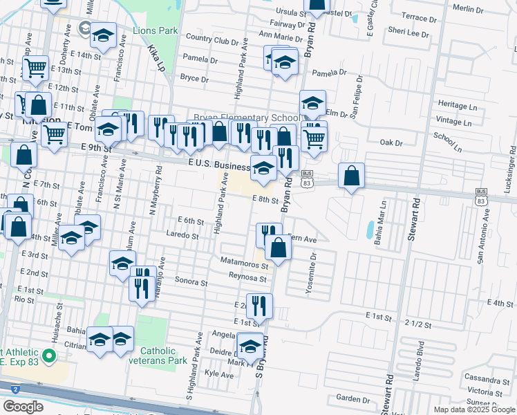 map of restaurants, bars, coffee shops, grocery stores, and more near 1300 East 8th Street in Mission