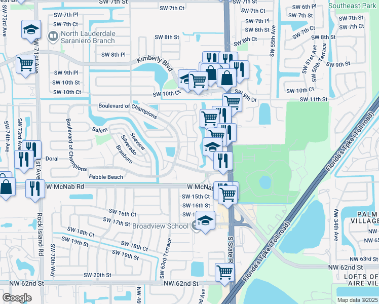 map of restaurants, bars, coffee shops, grocery stores, and more near 307 Bishop Road in North Lauderdale
