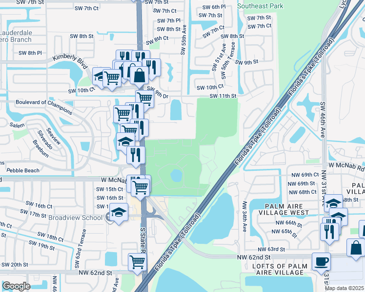 map of restaurants, bars, coffee shops, grocery stores, and more near 8207 Southwest 13th Court in Pompano Beach