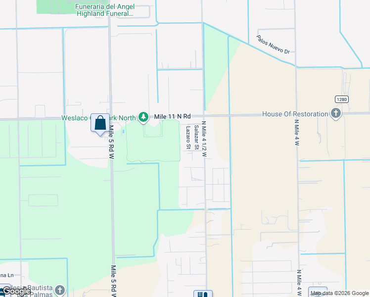 map of restaurants, bars, coffee shops, grocery stores, and more near 5405 Lazaro Street in Weslaco